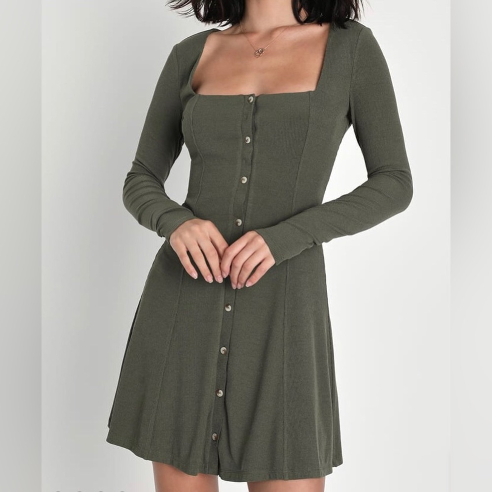 Lulus NWT Olive green square neck dress